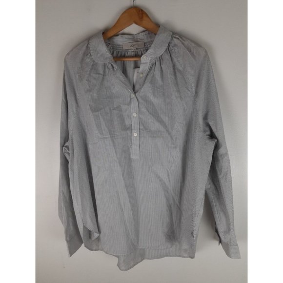 LOFT Tops - Loft Women's Blue & White Stripe 1/2 Button Down Long Sleeve Top Collared XL